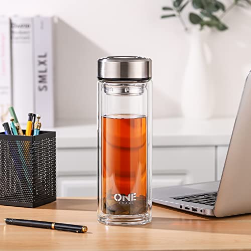 oneisall Tea Infuser Bottle - Large Capacity Glass Water Bottle