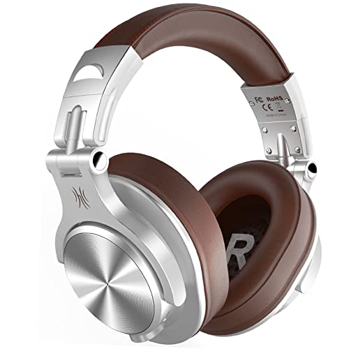 OneOdio A70 Bluetooth Over Ear Headphones, Wireless Headphones w/ 72H Playtime, Hi-Res, 3.5mm/6.35mm Wired Audio Jack for Studio Monitor & Mixing DJ E-Guitar AMP, Computer Laptop PC Tablet - Silver