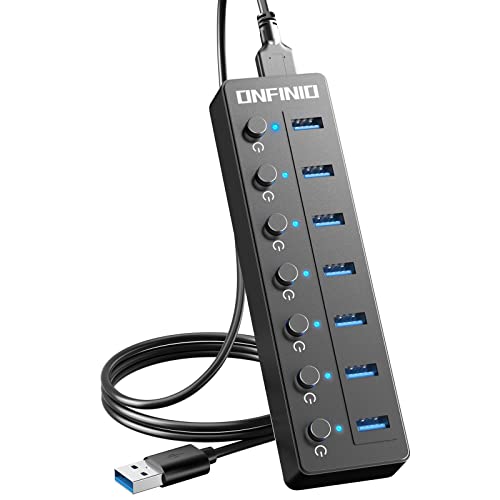 ONFINIO USB Hub - 7 Port USB Hub 3.0 with Individual On/Off Switches