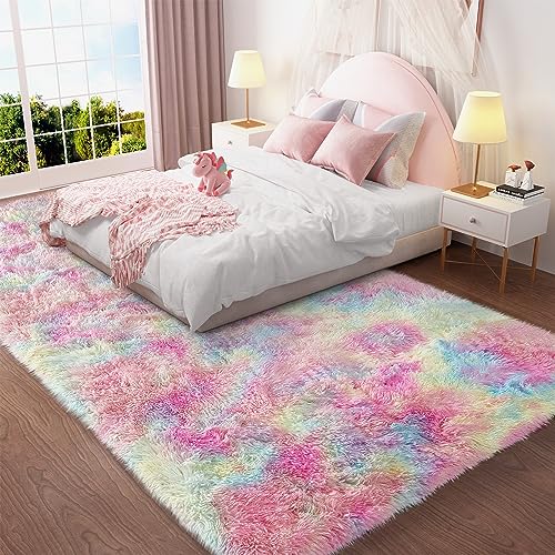 Ophanie Rainbow Colorful Area Rugs for Bedroom Girls