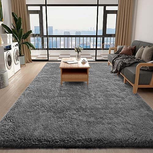 Ophanie Washable 6x9 Grey Fluffy Carpet