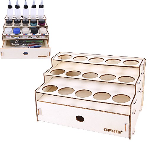 OPHIR Wooden Paint Rack Pigment Ink Bottle Storage with Cabinet Holder Organizer for 15 Bottles of Paints