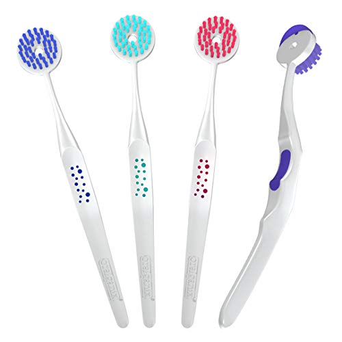 Oralganix 2-in-1 Tongue Cleaner - Multicolor Tongue Brush and Scraper