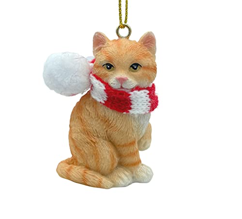 Orange Cat Tabby Ornament with Candy Cane Scarf