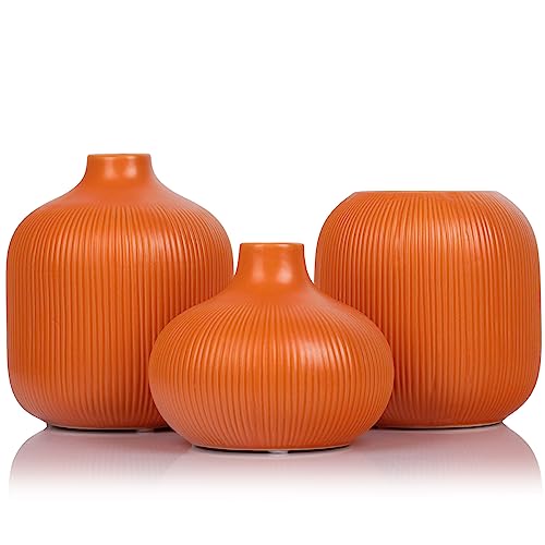 Orange Ceramic Vase Set of 3