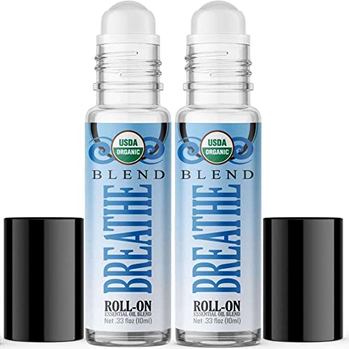 Organic Breathe Blend Essential Oil Rollerball (2 Pack - USDA Certified Organic)