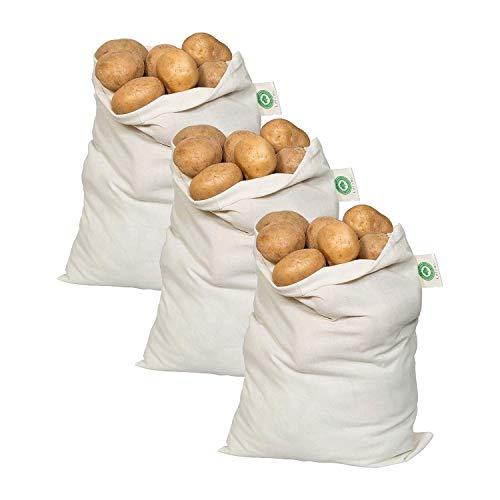 Organic Cotton Potato Storage Bags - Washable Potato Holder