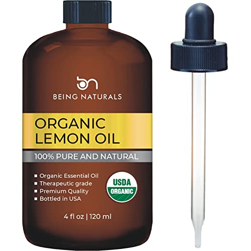 Organic Lemon Essential Oil - Huge 4 FL OZ - 100% Pure & Natural – Premium Natural Oil with Glass Dropper (Lemon Oil)