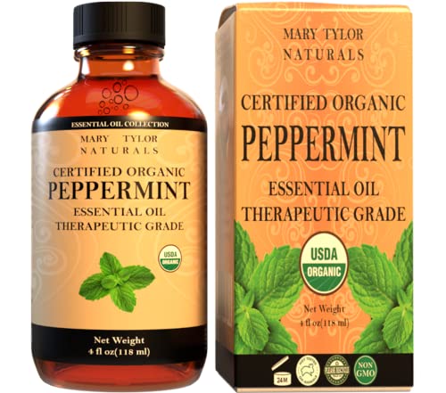 Organic Peppermint Essential Oil 4 oz, USDA Certified Mentha Piperita, Perfect for Aromatherapy, Diffuser, DIY by Mary Tylor Naturals