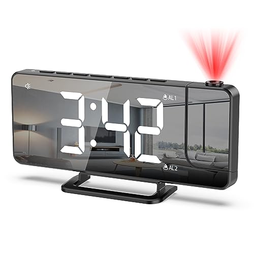 ORIA Projection Alarm Clock for Bedroom, Digital Alarm Clock, 7.5'' LED Alarm Clock with 180° Rotatable Projector, Type-c Charging Port, Dual Alarm, Snooze, Adjustable Brightness, for Kids, Elderly