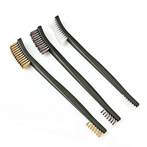 Scratch Brushes Stainless Steel/Nylon/Brass Wire Brush Set Double Bristle  for Cleaning Metal, Small Parts, Paint, Rust, 3 Pack 