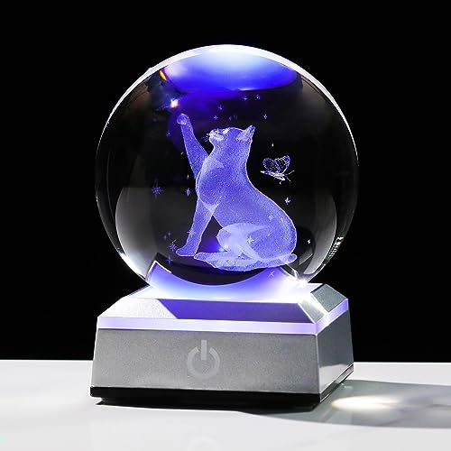 Ornalrist Crystal Ball with 3D Cat and Butterfly Figurine