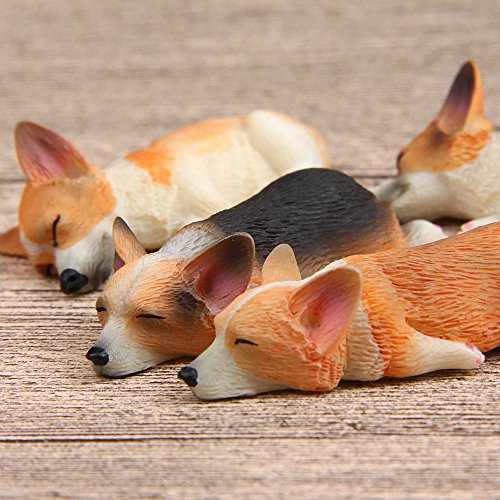 ornerx Mini Resin Dog Figurines Ornaments Corgi Pack of 4 Randomly