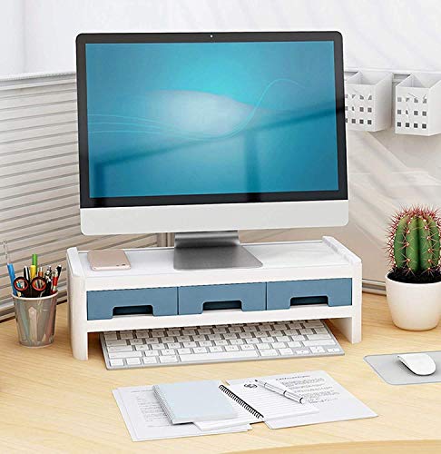 Orrda Plastic Desk Top Computer Monitor Stand with Drawers Shelf Stationery Storage Rack