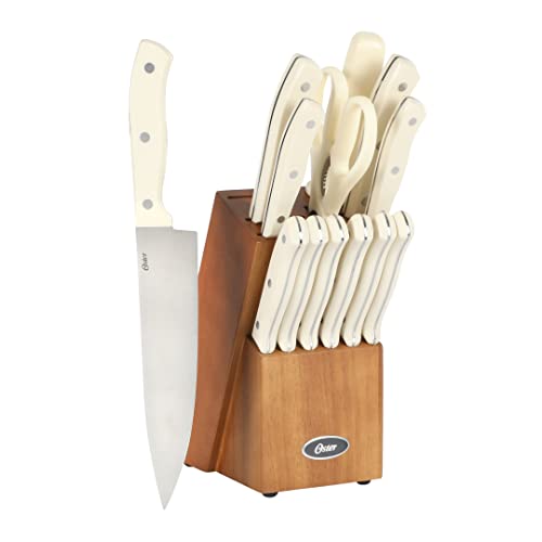 Oster Evansville 14-Piece Cutlery Knife Set with Linen White Handles