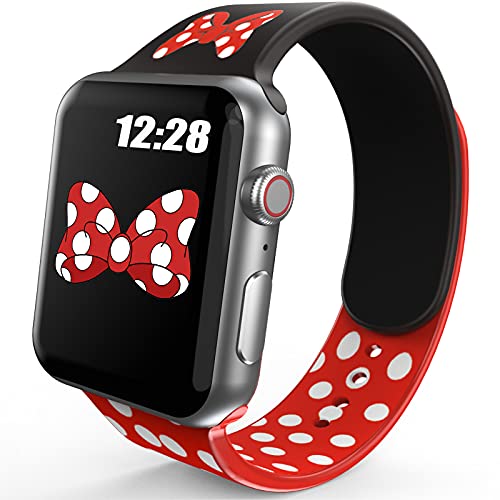 OTTARTAKS Band Compatible with Apple Watch Band 38mm 40mm 41mm Girls Women, Cute Cartoon Mouse Bow-knot Silicone Watch Bands for Series 8 7 6 5 4 SE 3 2 1