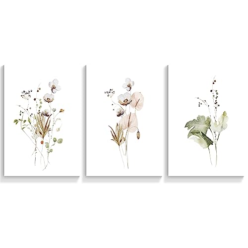 Oulores Watercolor Botanical Set of 3 Gallery Canvas Wall Art