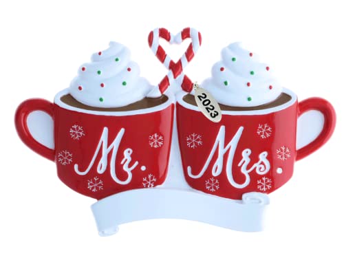 Our First Christmas Ornament, Wedding Gifts for Couples 2023, Just Married with Mr and Mrs, Cute Hot Cocoa Design, Couples First Christmas Ornament in Gift Box