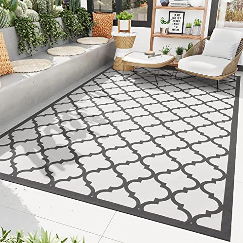 Outdoor Rug Mat - Non Slip, Machine Washable, Rubber Backed, Moroccan Outdoor Decorations