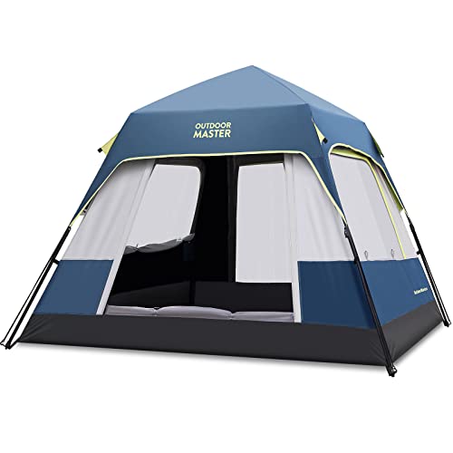 OutdoorMaster Tents, 4/6 Person Camping Tent with Dark Space Technology, Easy Setup in 60 Seconds, Weatherproof Pop Up Tent for Camping with Top Rainfly, Instant Cabin Tent