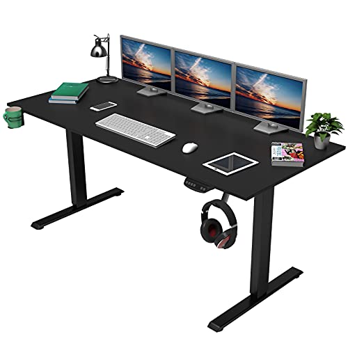 OUTFINE Heavy Duty Dual Motor Height Adjustable Standing Desk Electric Dual Motor Home Office Stand Up Computer Workstation with Splice Board (Black, 63")