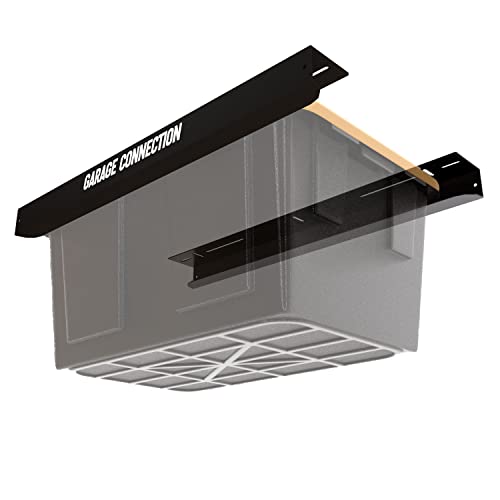 Overhead Garage Storage Bin Rack - Ceiling Bracket for Holding Gallon Tote - Organization Shelving and Track - 2 Pack