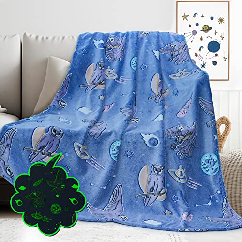 Owl Blanket Throw Soft Fleece Blanket Glow in The Dark Owl Decor Throw Blanket Warm Fuzzy Blankets and Throws Owl Gifts for Owl Lovers