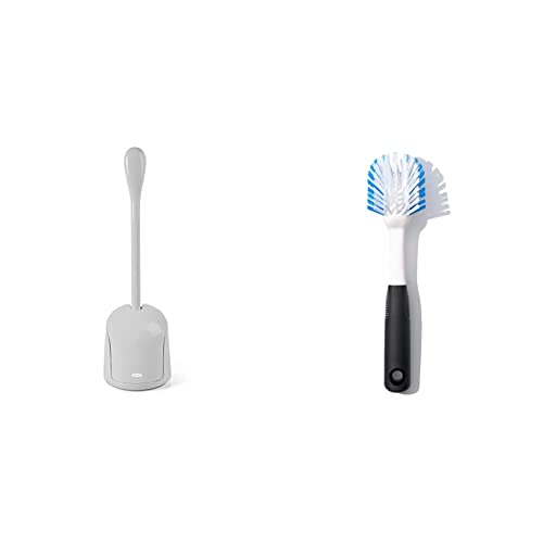OXO Good Grips Compact Toilet Brush & Canister - Gray & Good Grips Dish Brush, White/Black