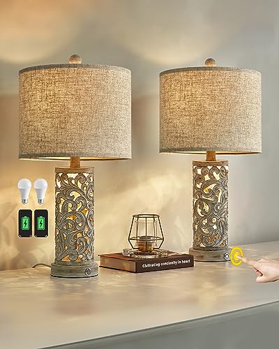 OYEARS 3-Way Dimmable Table Lamp Set with Nightlight