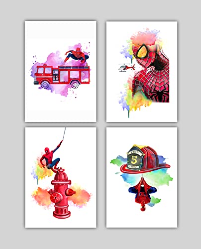 OzWood Crafts- Spiderman Wall Decor Poster Prints, Set of 4 FRAMELESS (8''x10'')