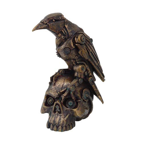 Pacific Giftware PTC 6 Inch Steampunk Inspired Raven on Skull Resin Statue Figurine