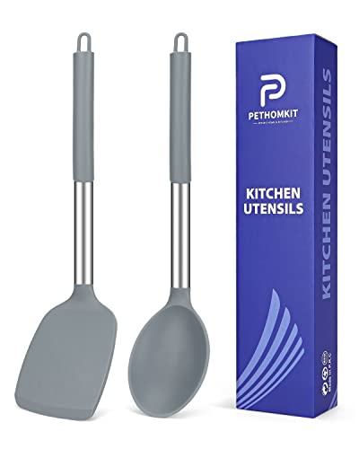 Pack of 2 Silicone Spatula, Non Stick Solid Cooking Spoon