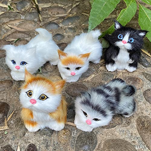Pack of 5 Realistic Furry Baby Cats Figurines Simulation Kittens Home Office Car Decorative Statue/Synthetic Fur Pet Stuffed House Animal Replica/Photo Props/Collectible Gift (ST1)