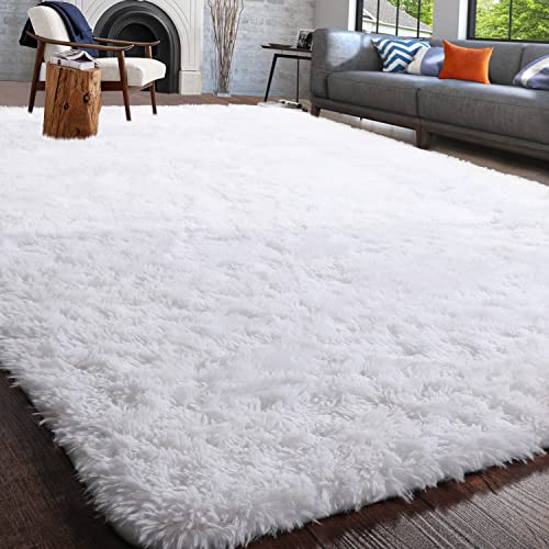 PAGISOFE Soft Comfy White Area Rugs for Bedroom Living Room Fluffy Shag Fur Carpet for Kids Nursery Plush Shaggy Rug Fuzzy Decorative Floor Rugs Contemporary Luxury Large Accent Rug 4' x 5.3', White