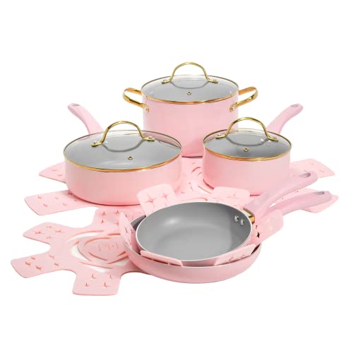 MOSTA aluminum alloy non-stick cookware set, pots and pans - 8-piece set (light  pink)