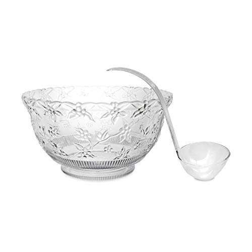  Heavyweight Plastic Punch Bowl with Ladle, 8 Quart Clear 2  Gallon Punch Plastic Bowls, Punch Set of Bowl and 5 oz. Ladle