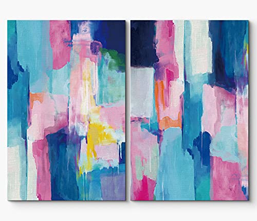 Pastel Blue and Pink Color Blocks Canvas Print Wall Art Set