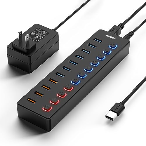 Pautent Powered USB 3.0 Hub - 11-Port Splitter with Charging Ports