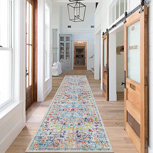 Pauwer Distressed Hallway Runner Rug 2'x8', Non Slip Washable Area Rug, Long Medallion Carpet Runner for Kitchen Hallways Laundry Room Bedroom