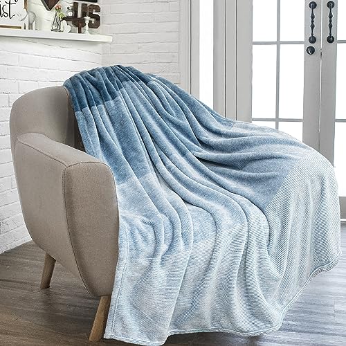 PAVILIA Blue Ombre Fleece Throw Blanket