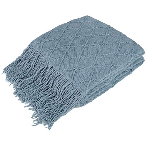 PAVILIA Dusty Blue Knit Throw Blanket