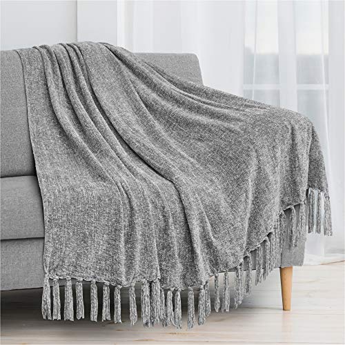 PAVILIA Light Gray Chenille Throw Blanket