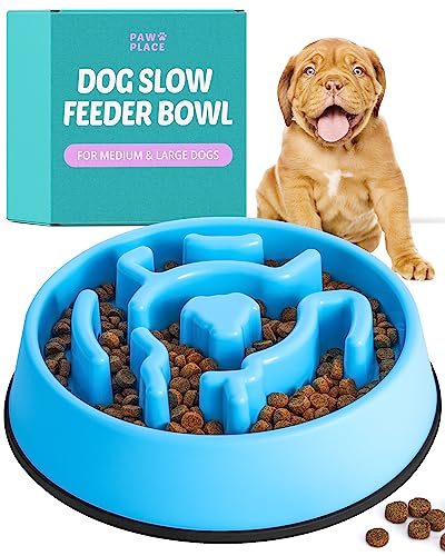 Paw Place Dog Slow Feeder Bowl - Blue