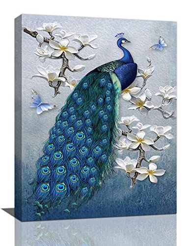 Peacock Wall Art Blue Peacock Flower Butterfly Pictures Wall Decor