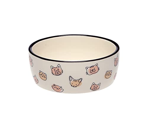 Pearhead Cat Faces Pet Bowl, Cat Water and Food Dish, Pet Owner Cat Accessory, Ceramic, Blush and White