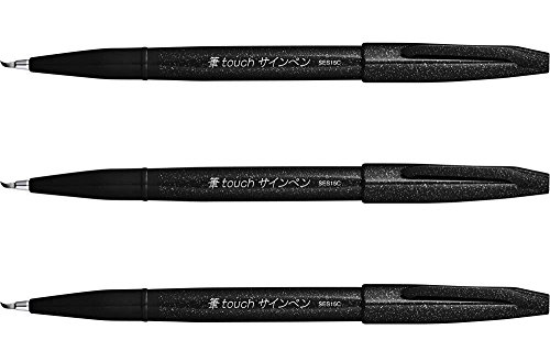 Pentel Fude Touch Sign Pen, Felt Pen Like Brush (3 Pieces)