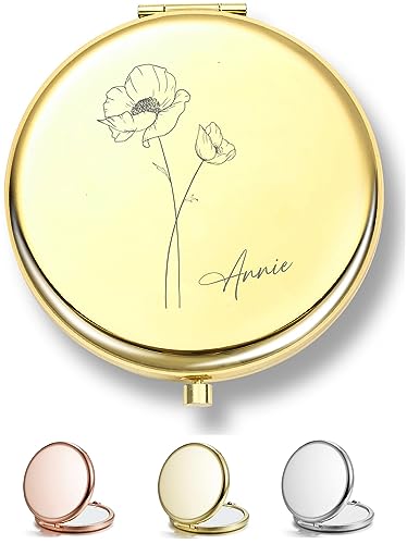 Personalized Birth Flower Compact Mirror