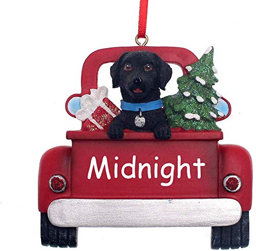 Personalized Black Labrador Puppy Dog in Pick-Up Truck Holiday Christmas Ornament with Custom Name