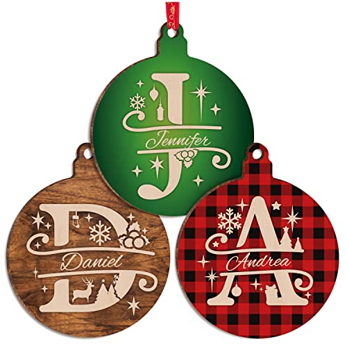 Personalized Christmas Initial Ornaments - Custom Wood Decor for Xmas Tree