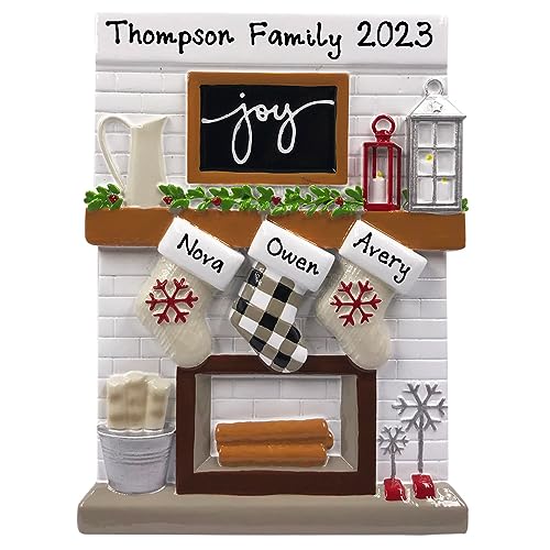 Personalized Christmas Ornament - Fireplace Mantle Family of 3